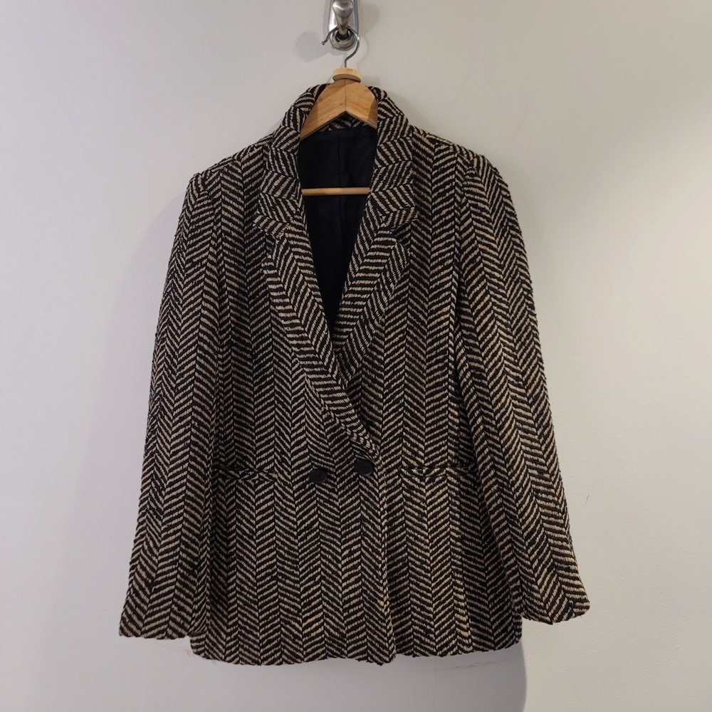 Wool blend Herringbone Patterned Coat - image 1